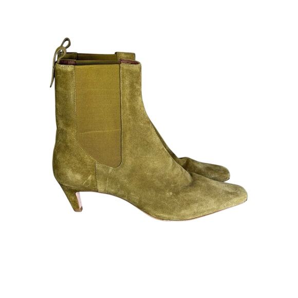 Reformation Roberta Ankle Boots Olive Suede Pointed Snip-Toe Kitten Heel 9.5 - Picture 3 of 9